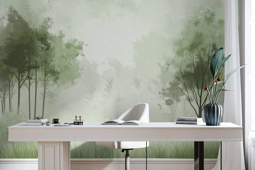 Foggy forest with trees