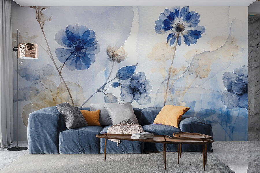 Carta da parati Fiori blu e bianchi - immagine 2