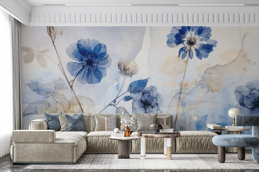 Carta da parati Fiori blu e bianchi - immagine 3