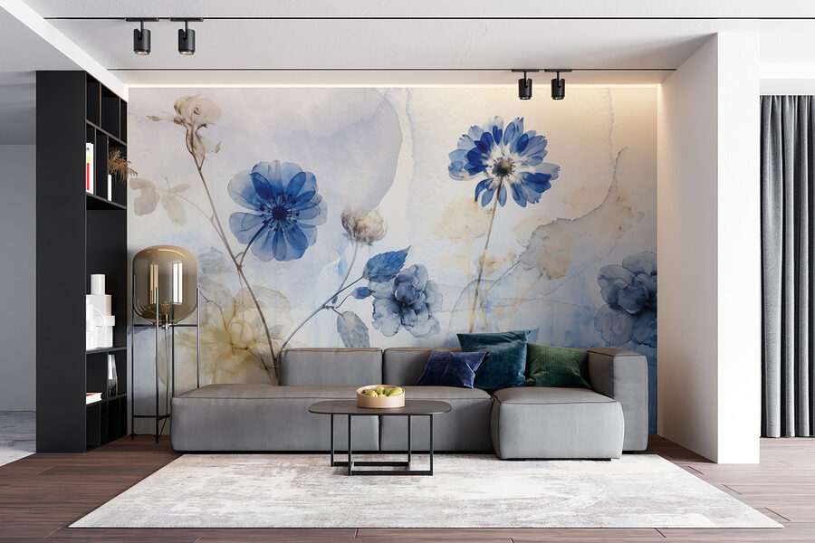 Carta da parati Fiori blu e bianchi - immagine 5