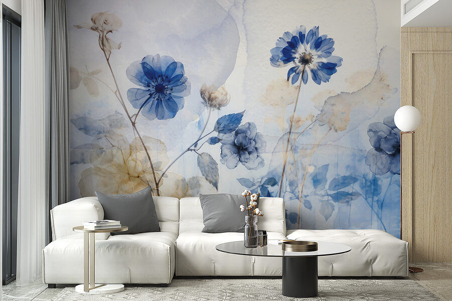 Carta da parati Fiori blu e bianchi - immagine 6