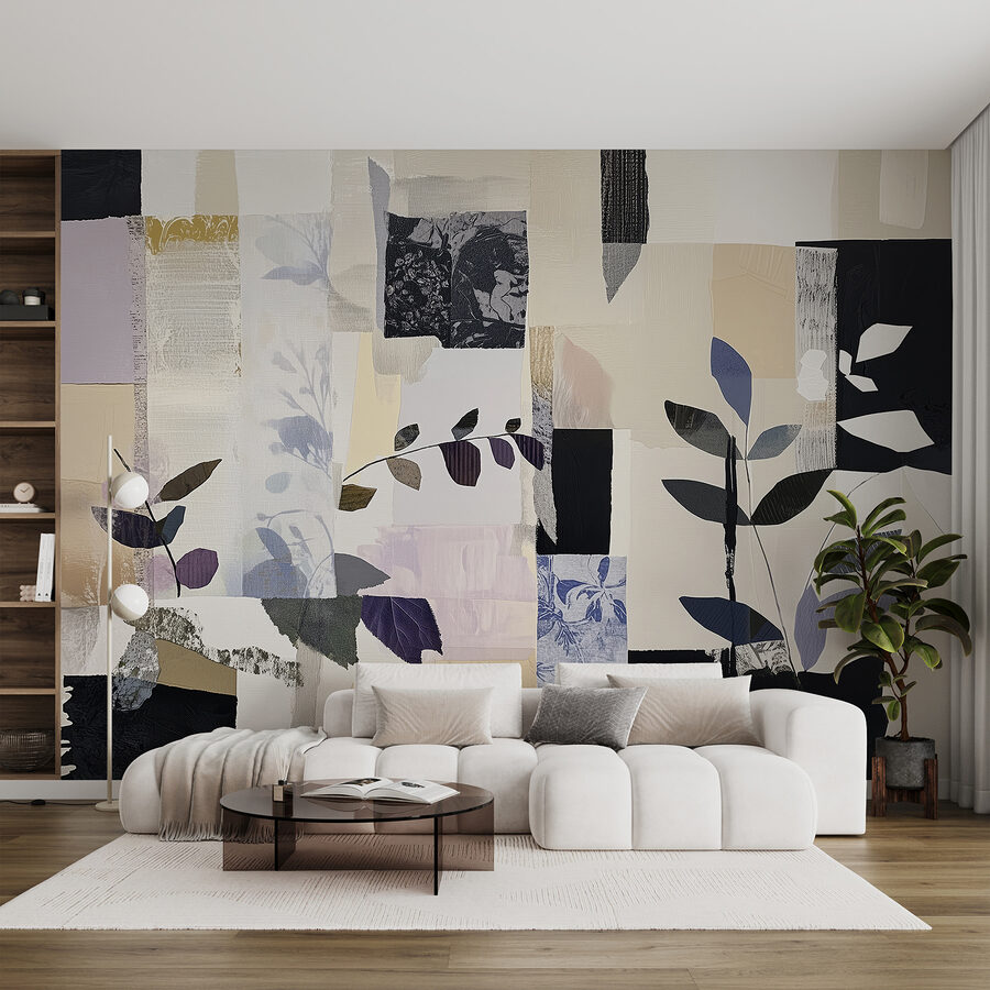 Pittura di foglie e quadrati