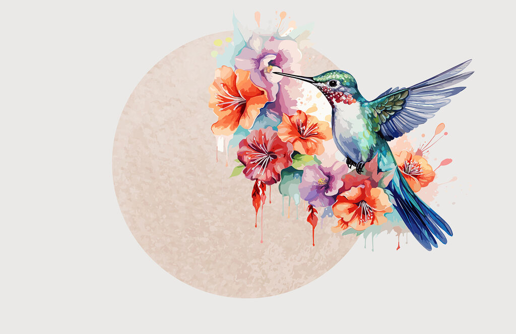 Colibrì in volo sui fiori Colibrì in volo sui fiori