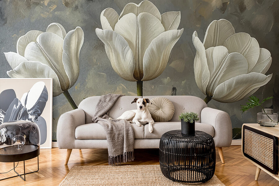 Pittura di tulipani bianchi