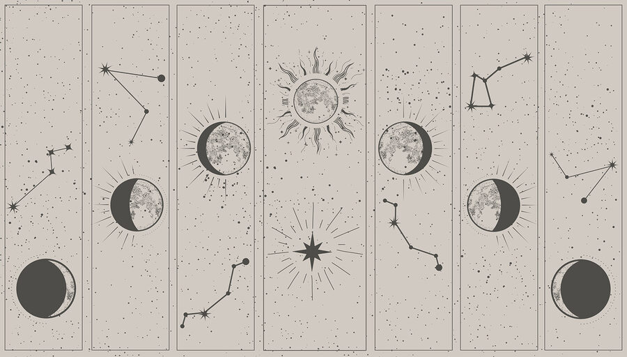 Gruppo di immagini del sole e della luna