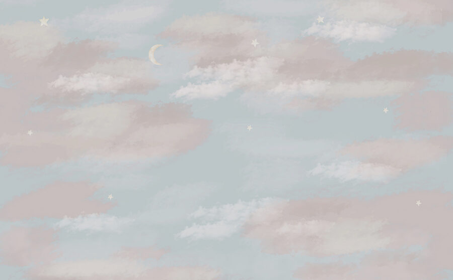 Cielo blu con nuvole e luna crescente