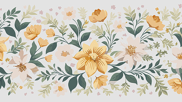 Disegno floreale con fiori gialli e foglie verdi Disegno floreale con fiori gialli e foglie verdi