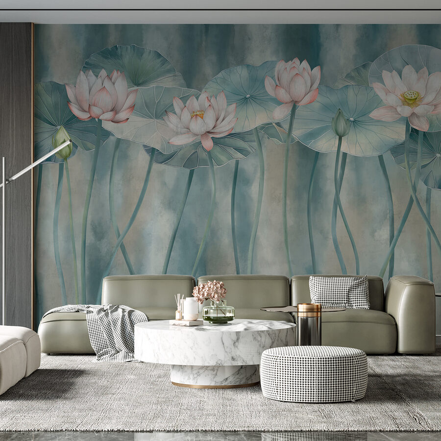 Gruppo di fiori e foglie