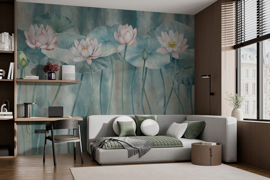 Gruppo di fiori e foglie