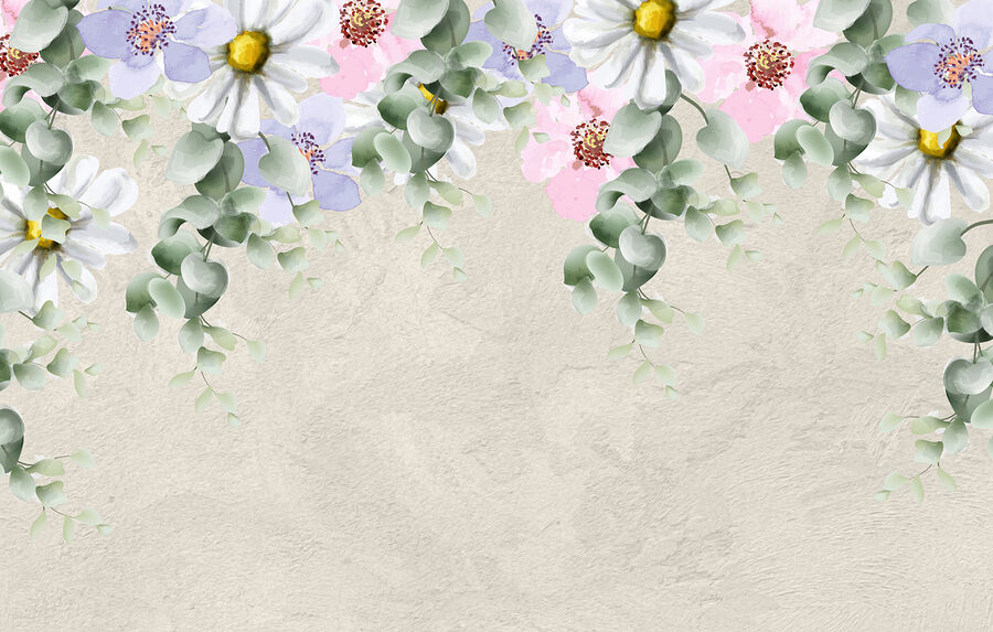 Gruppo di fiori e foglie