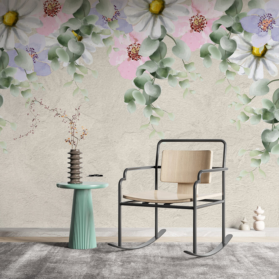 Gruppo di fiori e foglie