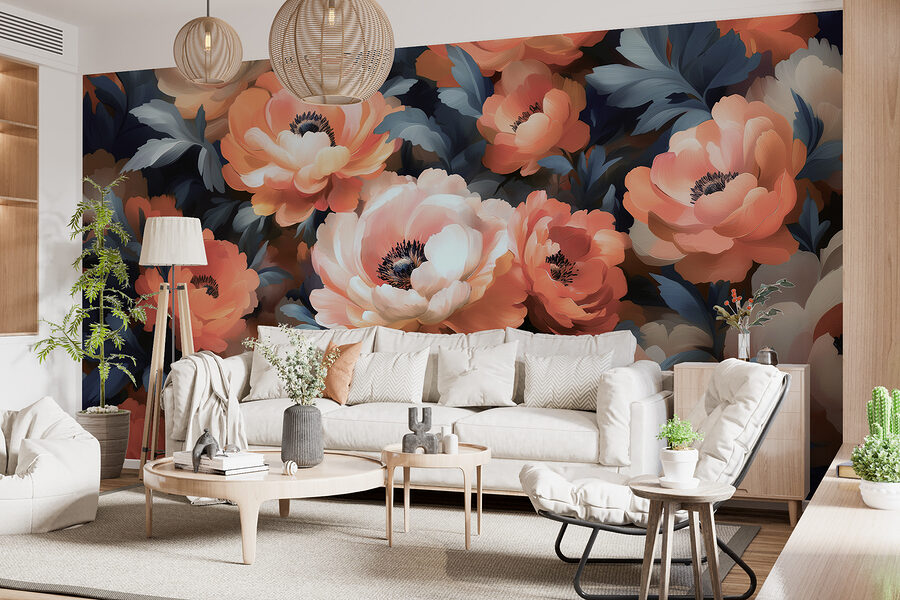 Gruppo di fiori con foglie blu