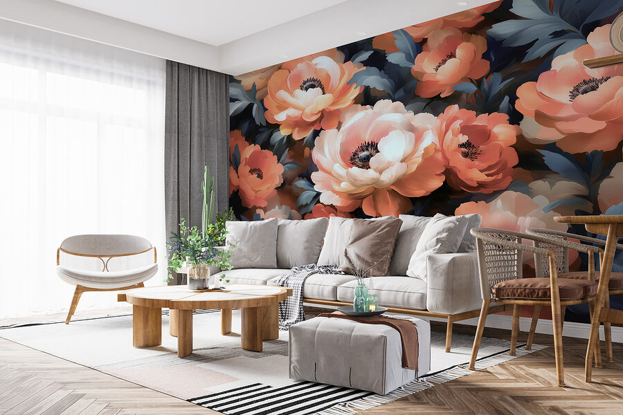Gruppo di fiori con foglie blu