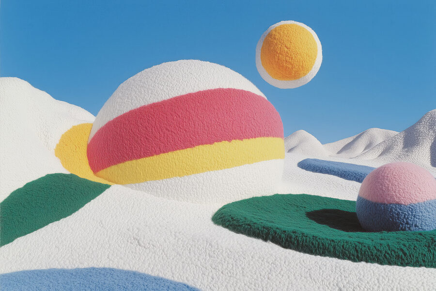 Palline colorate su un mucchio di tappeto bianco e verde Palline colorate su un mucchio di tappeto bianco e verde