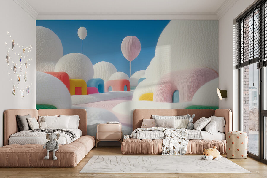 Carta da parati Paesaggio con palloncini ed edifici - immagine 2