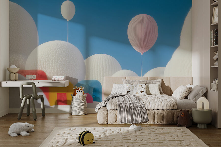 Carta da parati Paesaggio con palloncini ed edifici - immagine 3