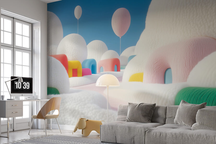 Carta da parati Paesaggio con palloncini ed edifici - immagine 4