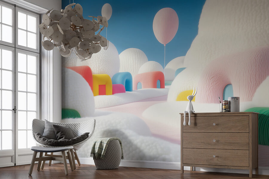 Carta da parati Paesaggio con palloncini ed edifici - immagine 5