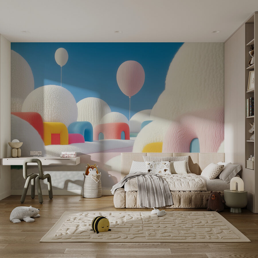 Carta da parati Paesaggio con palloncini ed edifici - immagine 6