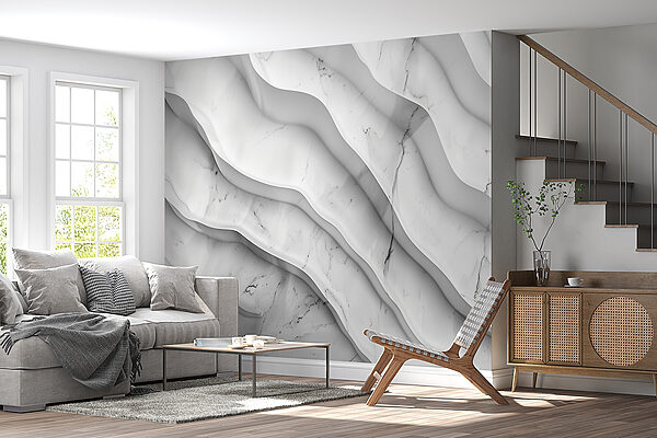 Superficie in marmo bianco con linee ondulate Superficie in marmo bianco con linee ondulate
