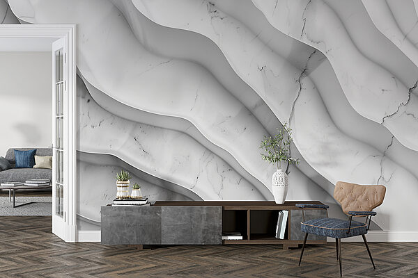 Superficie in marmo bianco con linee ondulate Superficie in marmo bianco con linee ondulate