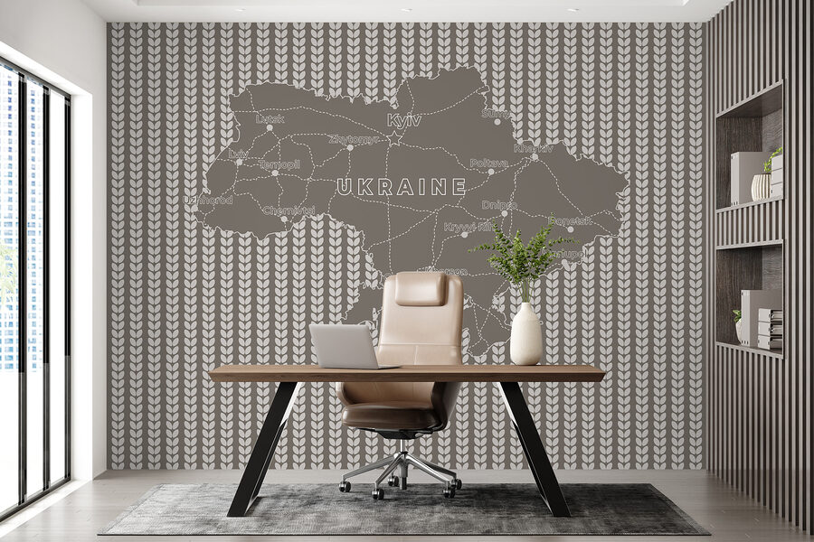Mappa dell'Ucraina con testo bianco