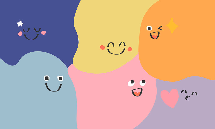 Gruppo di forme colorate con volti