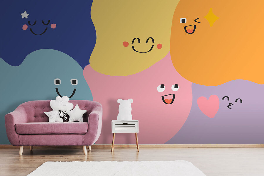 Gruppo di forme colorate con volti