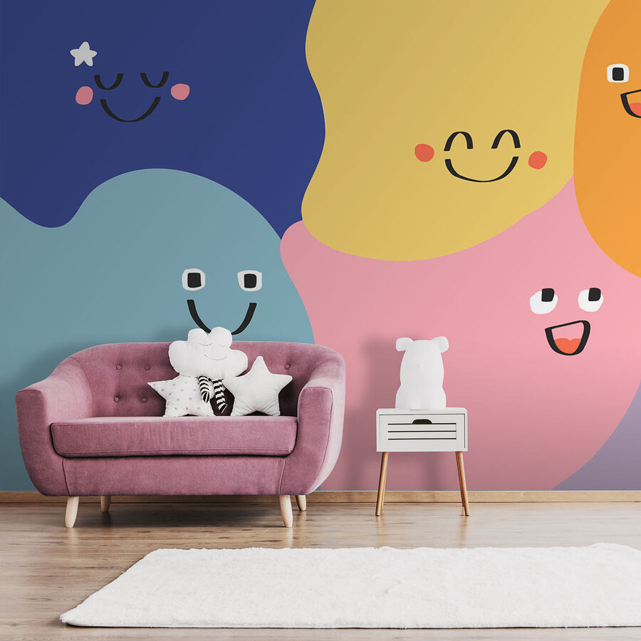 Gruppo di forme colorate con volti