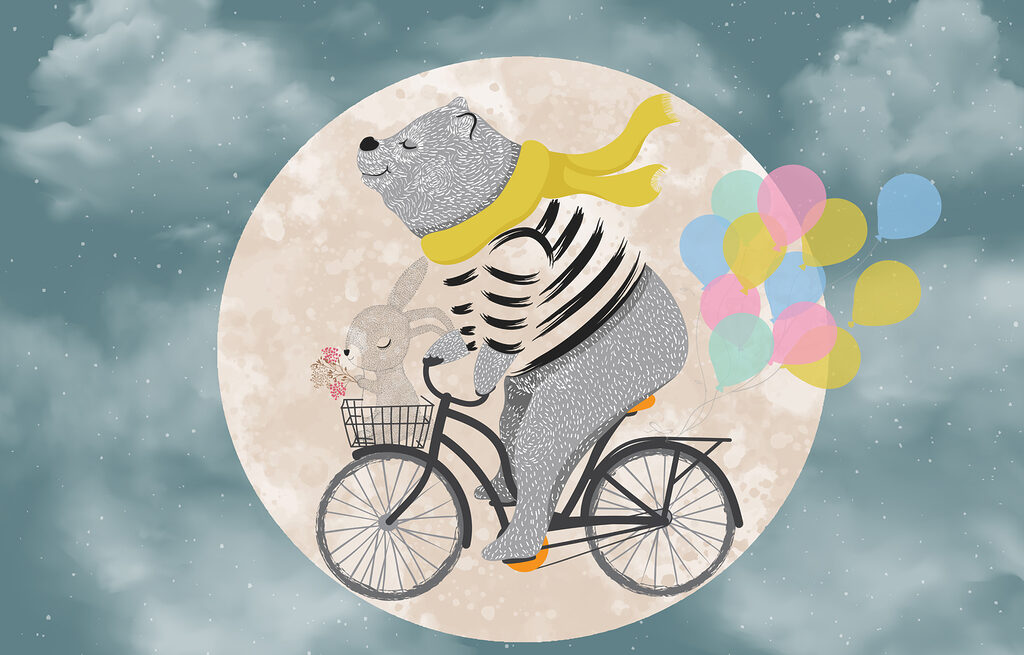 Orso in bicicletta con palloncini Orso in bicicletta con palloncini