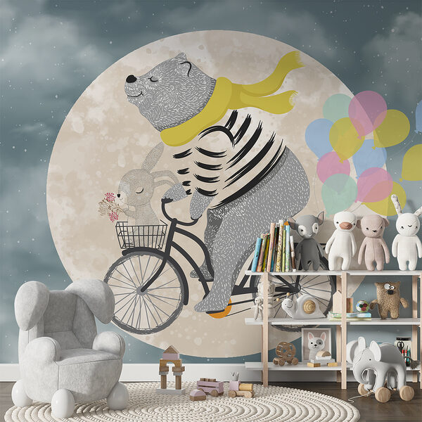 Orso in bicicletta con palloncini Orso in bicicletta con palloncini