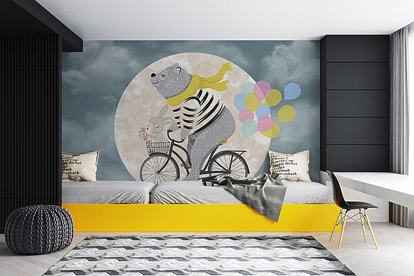 Orso in bicicletta con palloncini Orso in bicicletta con palloncini