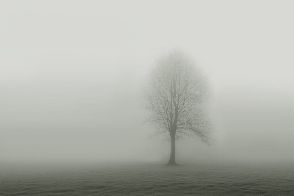 Albero in un campo di nebbia Albero in un campo di nebbia