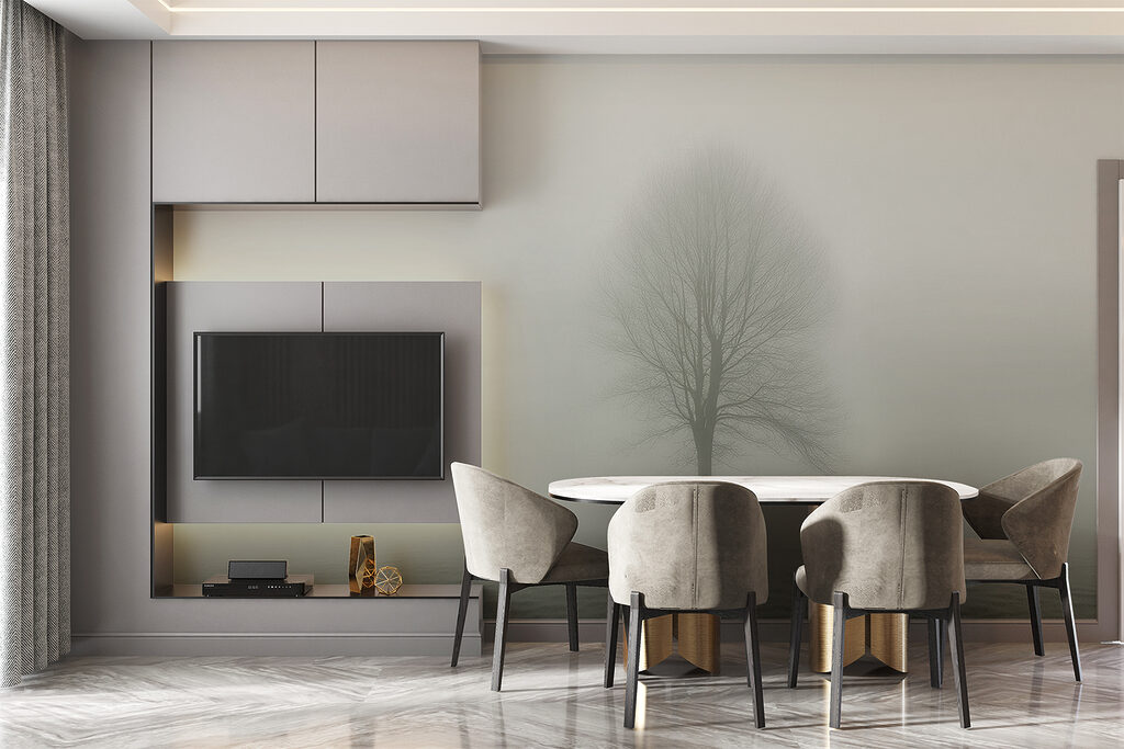 Tree in a foggy field