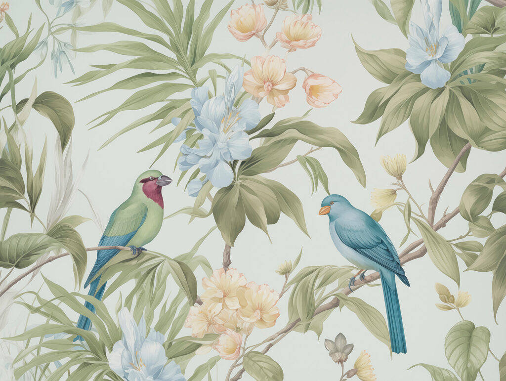Carta da parati con uccelli e fiori Carta da parati con uccelli e fiori