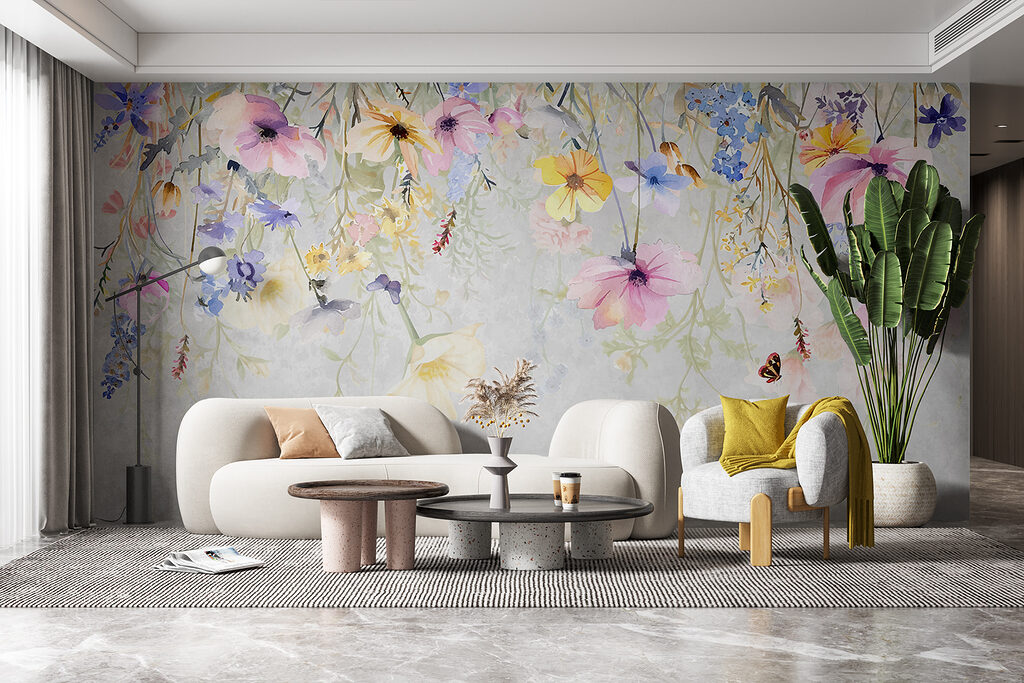 Painting of flowers and butterflies