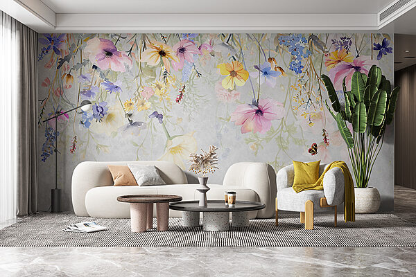 Painting of flowers and butterflies