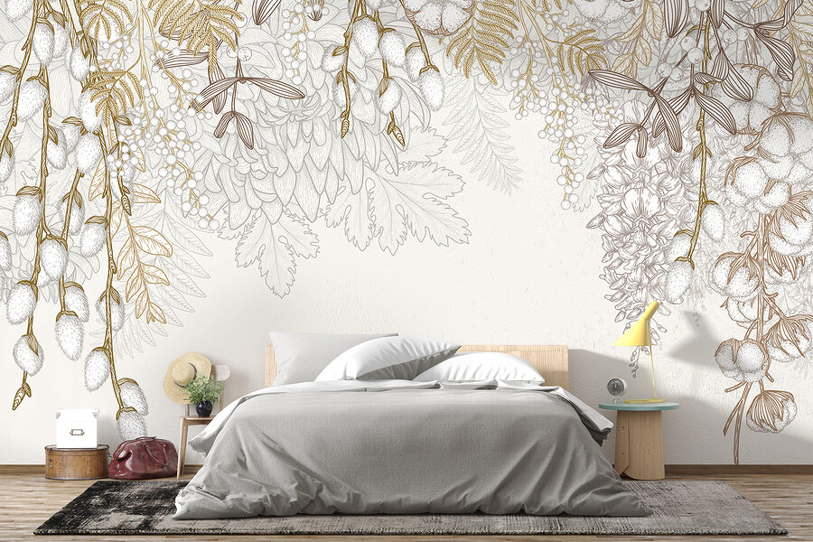 Disegno floreale bianco e marrone Disegno floreale bianco e marrone