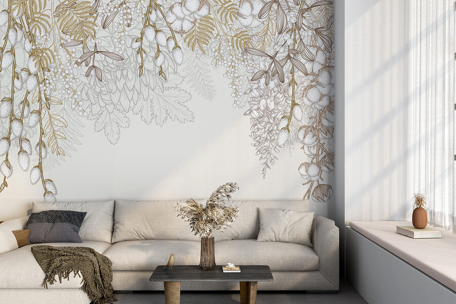 Disegno floreale bianco e marrone Disegno floreale bianco e marrone