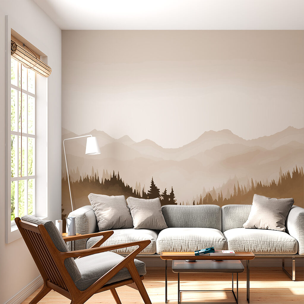 Landscape of trees and mountains