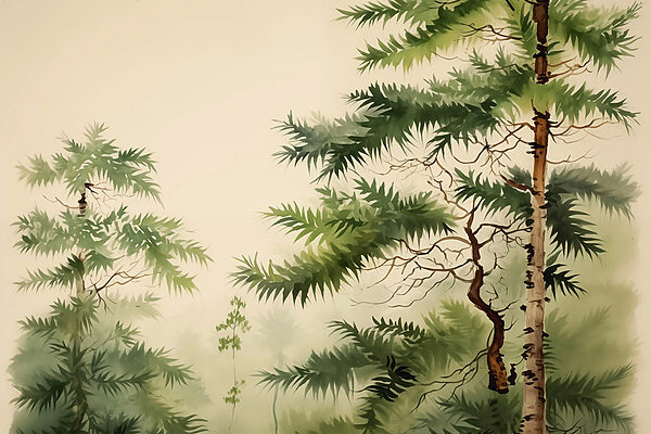 Pittura di alberi e nebbia Pittura di alberi e nebbia