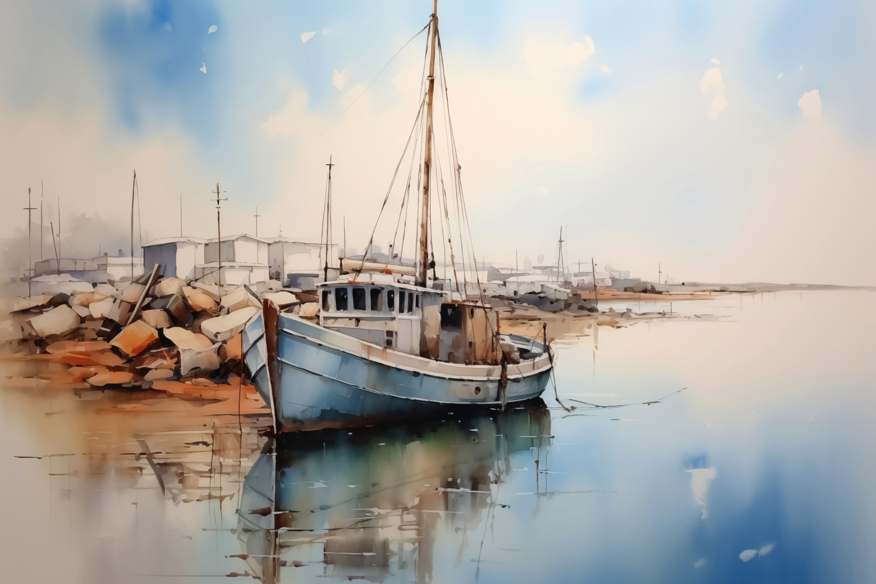 Watercolor of a boat on the water
