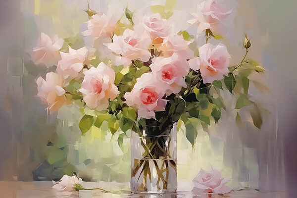 Bouquet of pink roses in a glass vase Bouquet of pink roses in a glass vase