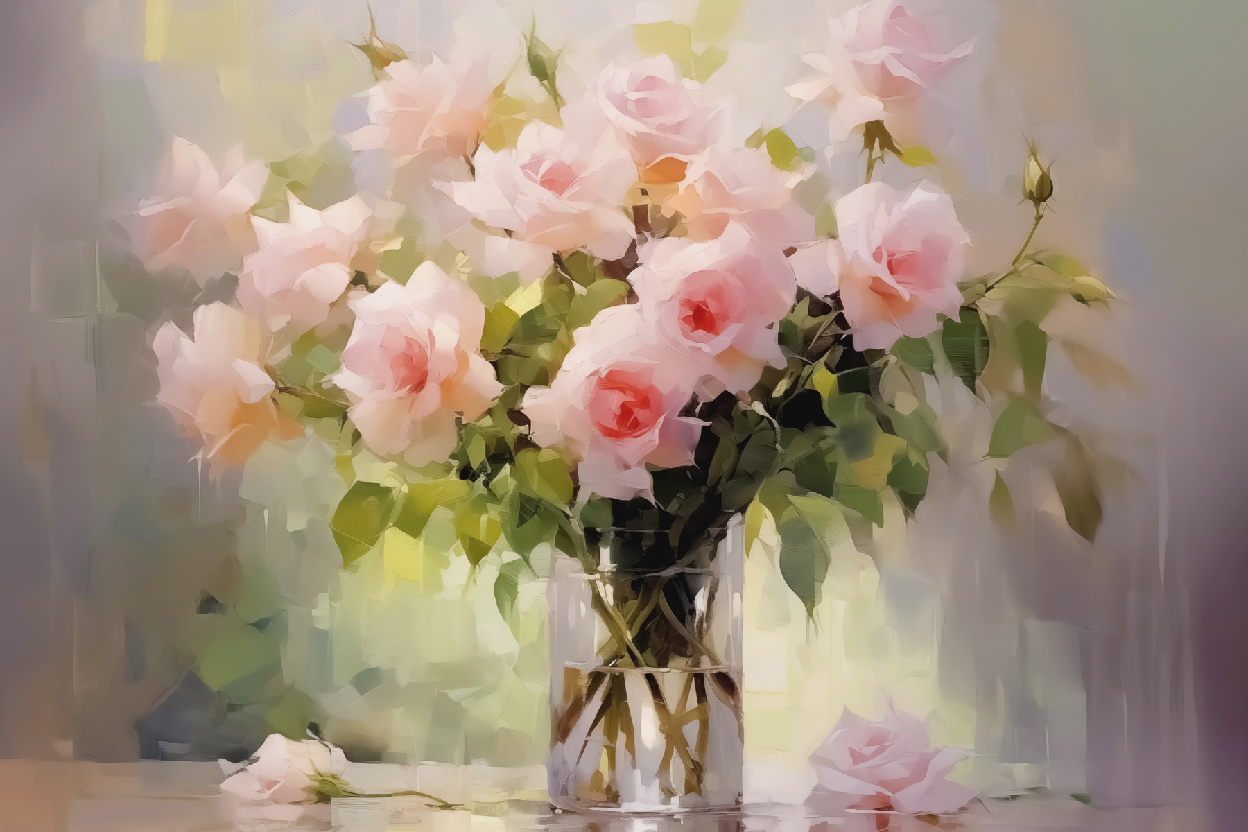 Bouquet of pink roses in a glass vase Bouquet of pink roses in a glass vase
