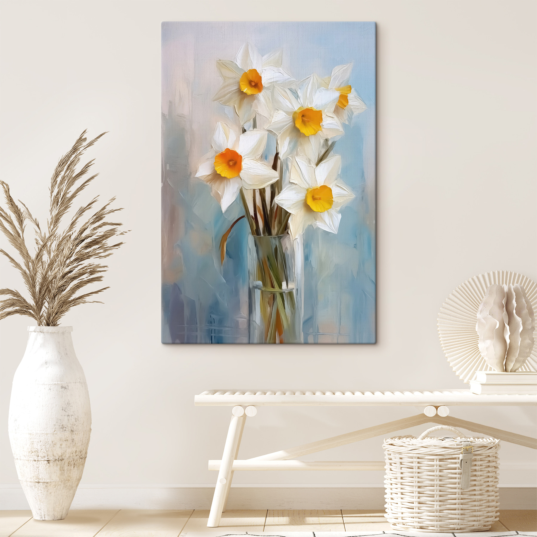 White and yellow flowers in a glass vase White and yellow flowers in a glass vase