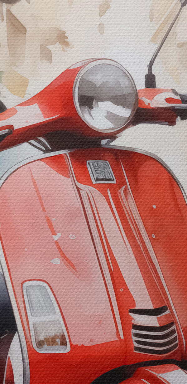 Red scooter on a street Red scooter on a street