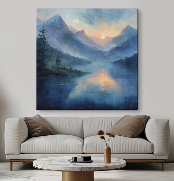 Quadri Dipinto raffigurante un lago con montagne e alberi (COD: s40302) Quadri Quadri Dipinto raffigurante un lago con montagne e alberi (COD: s40302)