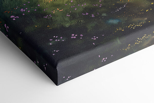 Painting of a landscape with a tree and flowers