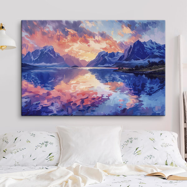 Painting of mountains and water