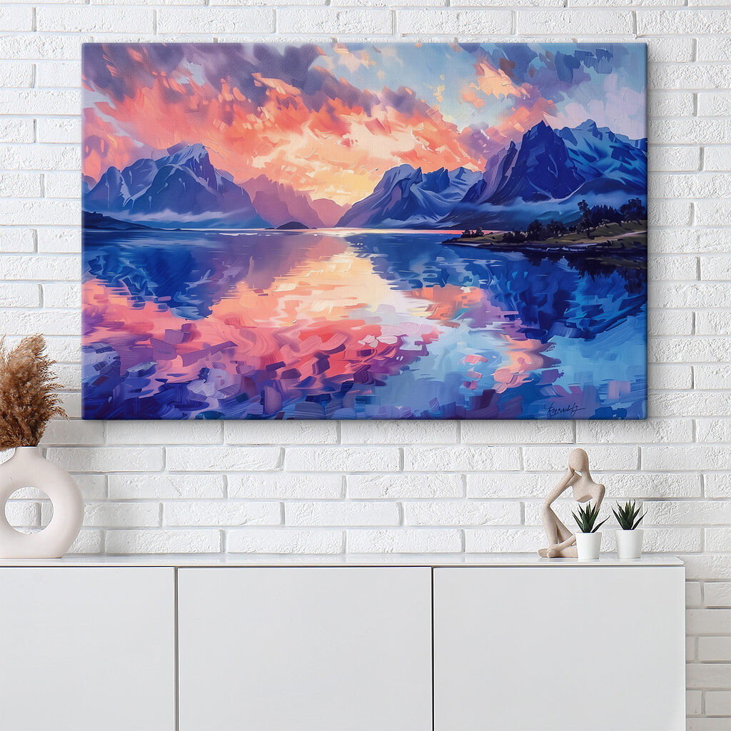 Painting of mountains and water